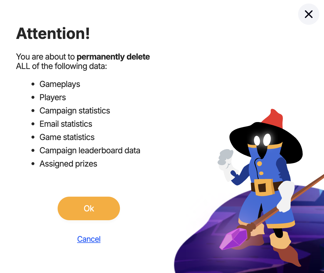 A confirmation pop-up window for resetting analytics.