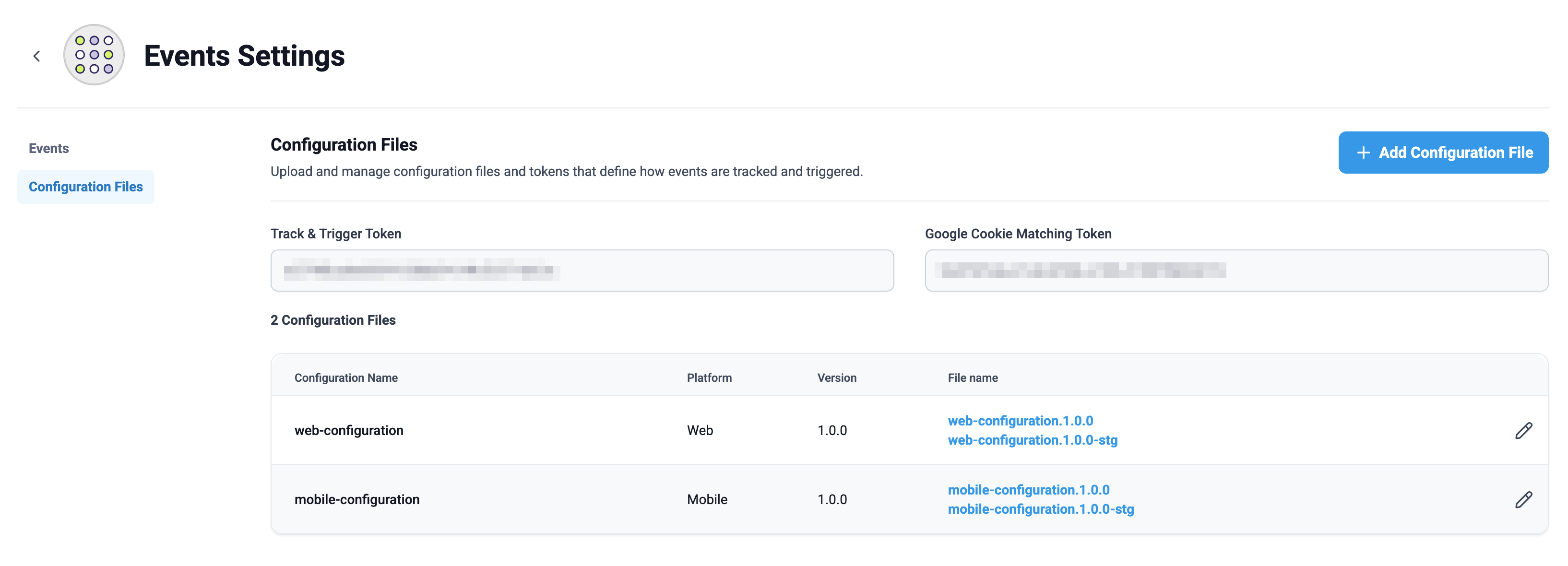 Events Configuration tab.