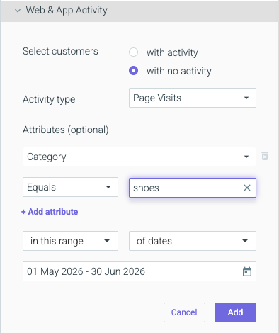 Customers with no specific activity